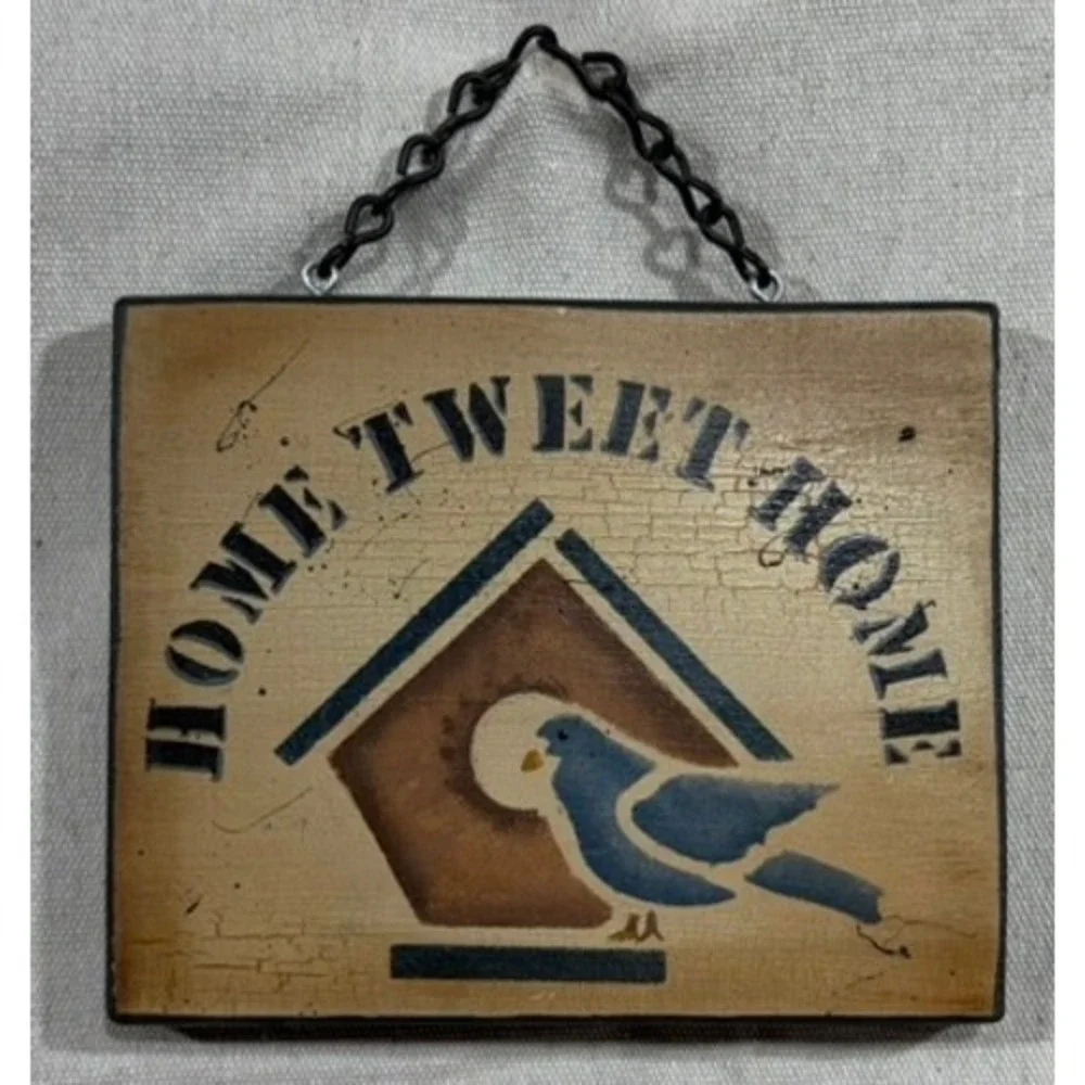 Crawmer Signed Wood Wall Sign Home Tweet Home Rustic Primitive Birdhouse Plaque